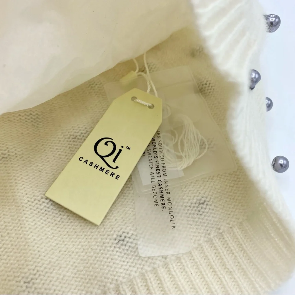 Quinn Cream Grey Pearl Trim Cashmere Beanie